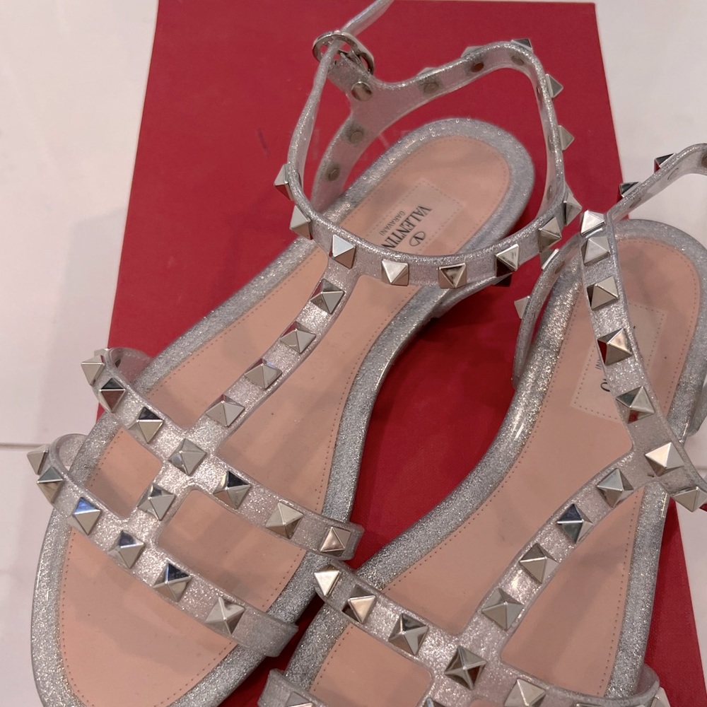 Valentino rock stud sandals silver